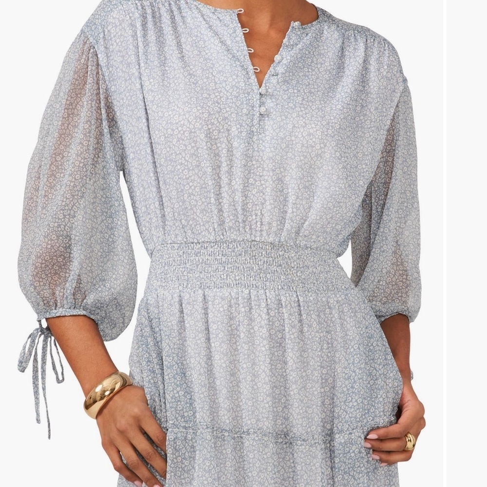 1. State Blue Pintuck Button Tiered Sundress